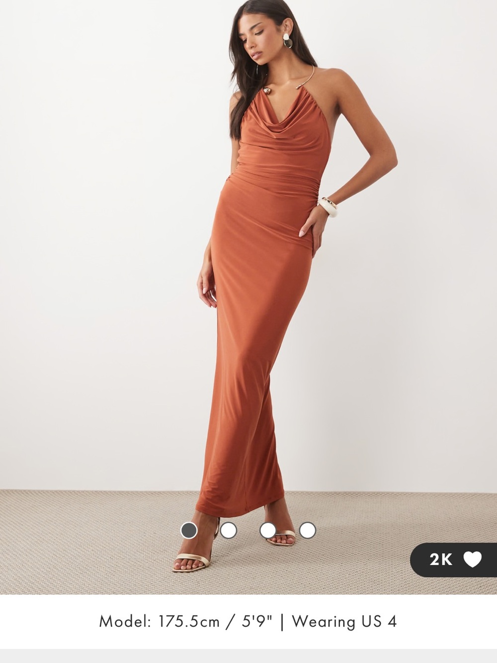 ASOS Rust Cowl-Neck Satin Maxi Dress